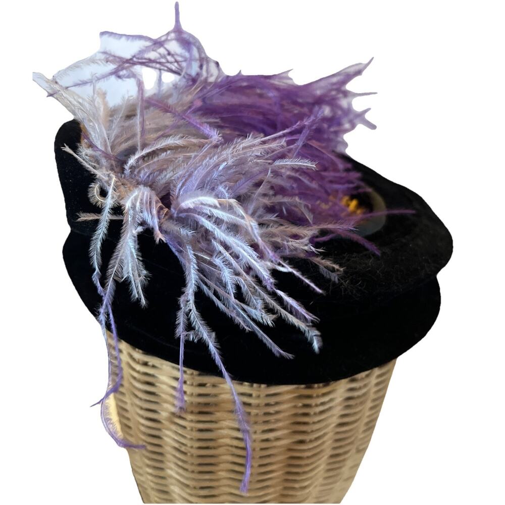 CHARLES F BERG PORTLAND OR Purple Velvet HAT WOMENS Ostritch Feathers Open Crown - Picture 2 of 6